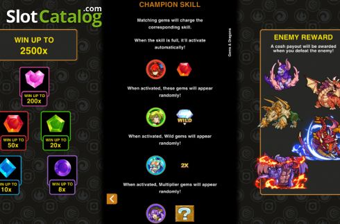 Champion skill screen. Gems and Dragons Hyper Clusters slot