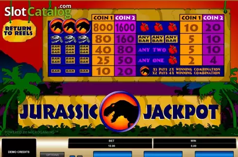 Paytable. Jurassic Jackpot slot