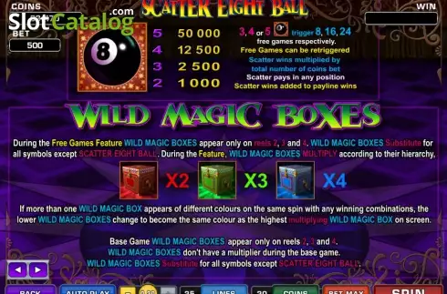 ペイテーブル1. Magic Boxes カジノスロット