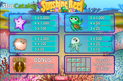 Paytable 1. Sunshine Reef slot