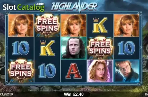 Free Spins screen. Highlander slot