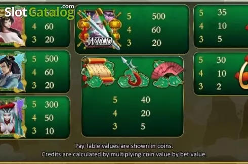 Paytable 5. Empress of the Jade Sword slot