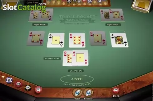 Pantalla4. Triple Pocket Hold'em Poker (Microgaming) Tragamonedas 