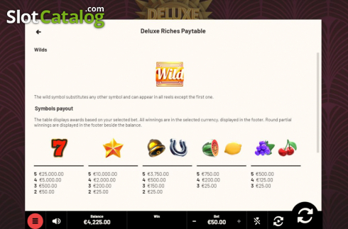 Paytable 1. Deluxe Riches slot
