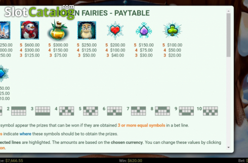 Paytable. Frozen Fairies slot