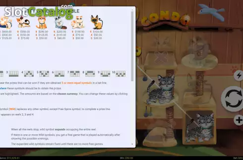 Paytable and paylines screen. Kitty Condo slot