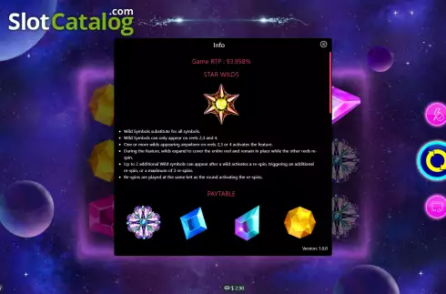 Paytable. Cosmic Jewels (Mplay) slot