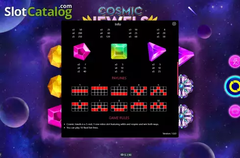 Paytable 2. Cosmic Jewels (Mplay) slot