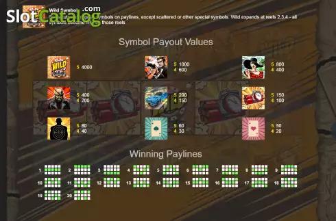 Paylines screen. License to Win slot