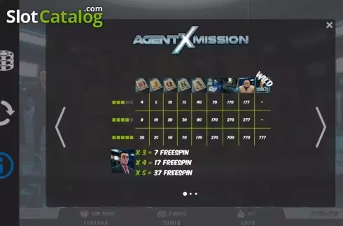 Paytable. Agent X Mission slot