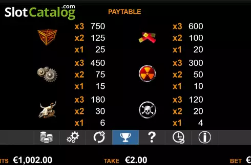 Paytable. X-Road Reveal slot