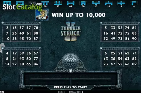 Game Screen. Thunderstruck II Video Bingo slot