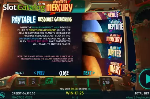 Game Features screen 3. Aliens and Mushrooms slot