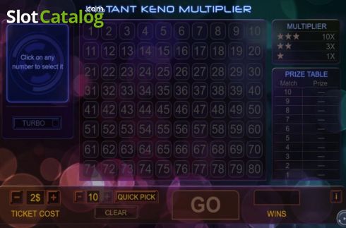 Screen 1. Instant Keno Multiplier slot