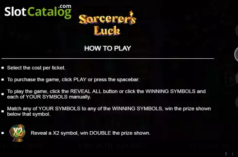 Features screen. Sorcerer's Luck slot