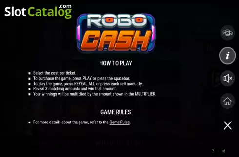 Rules and features screen. Robo Cash slot