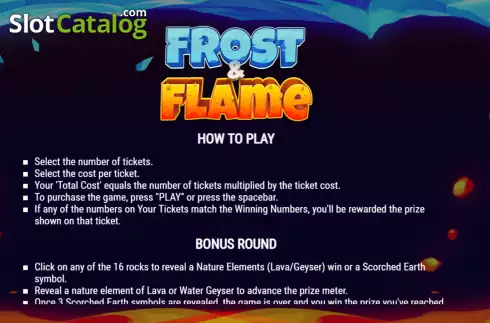 Game Rules screen. Frost and Flame slot