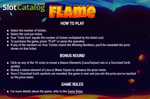 Game Rules screen 2. Frost and Flame slot