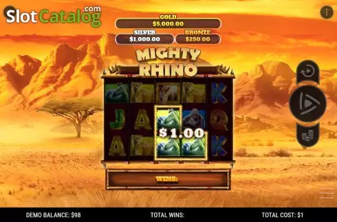 Win screen. Mighty Rhino slot
