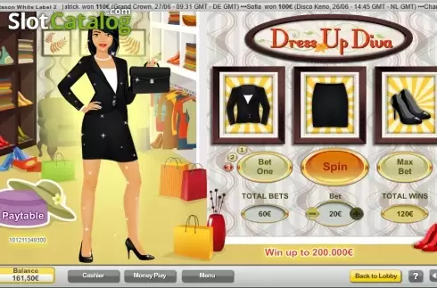 Bildschirm 1. Dress Up Diva slot