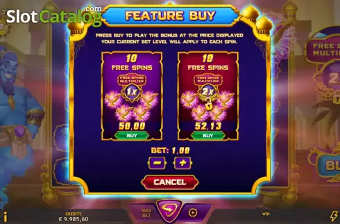 Buy Feature Screen. Genie's Arabian Riches slot