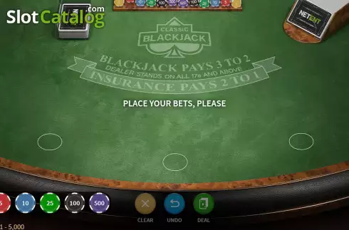 Game Screen. Blackjack Classic (NetEnt) slot