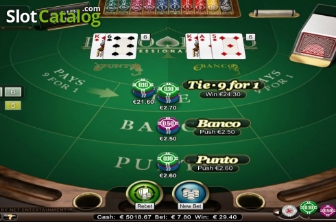 Game Screen. Punto Banco Professional Series Low Limit slot