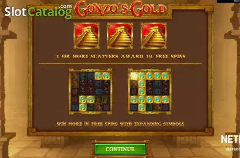 Start Screen. Gonzo's Gold slot