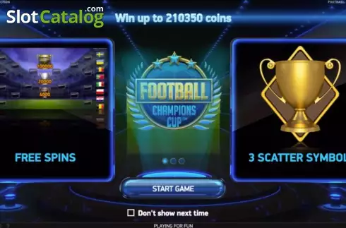 Feature splash screen. Football: Champions Cup slot