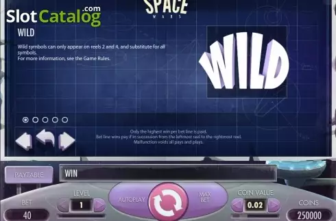Paytable. Space Wars slot