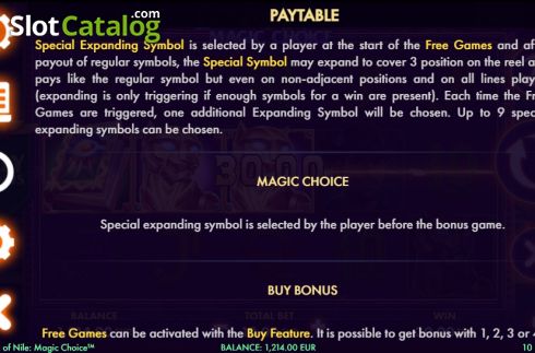 Paytable 4. Book of Nile Magic Choice slot