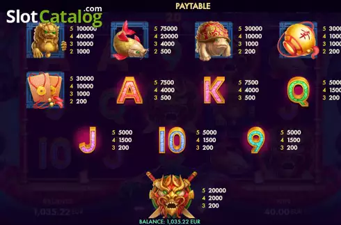 Paytable screen. Mystery Dragons slot