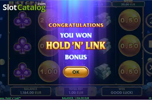 Bonus Win Screen. Just Gems: Hold 'n' Link slot