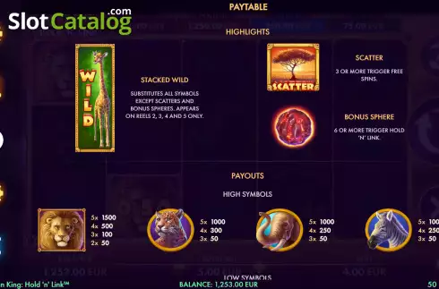 Special symbols screen. African King Hold'n'Link slot