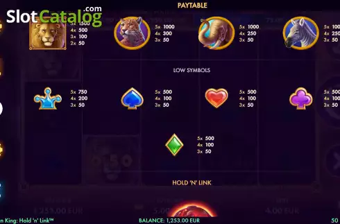 Paytable screen. African King Hold'n'Link slot
