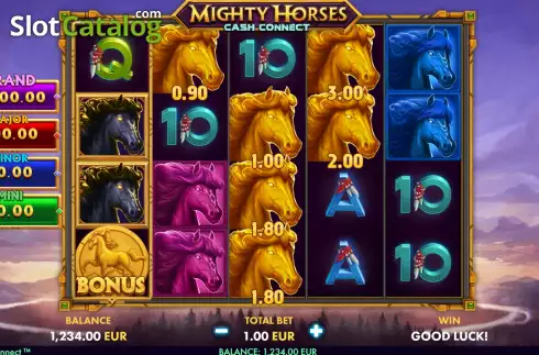 Game screen. Mighty Horses Cash Connect slot
