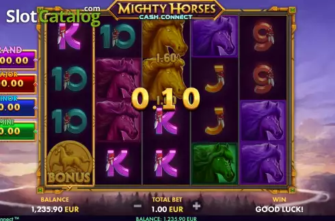 Win screen. Mighty Horses Cash Connect slot