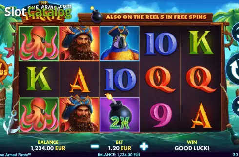 Reel screen. The One Armed Pirate slot