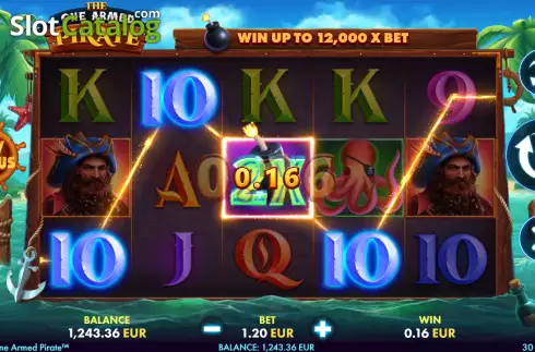 Win screen. The One Armed Pirate slot