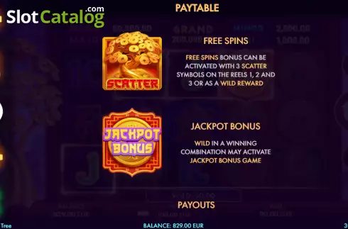 Features screen. Golden Tree (NetGame) slot