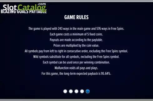 Rules Screen. Blazing Goals slot
