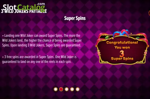 Super Spins screen. 3 Wild Jokers slot