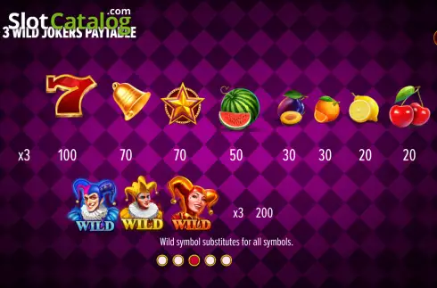 Paytable screen. 3 Wild Jokers slot
