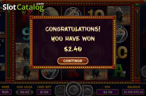 Win Bonus Game screen. Bison Gold slot