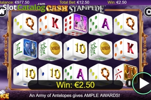 Win Screen. Cash Stampede Dice slot