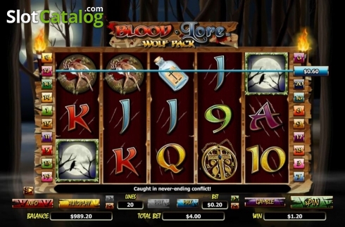 Game Screen. Bloodlore Wolf Pack slot