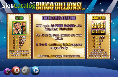 ペイテーブル1. Bingo Billions カジノスロット