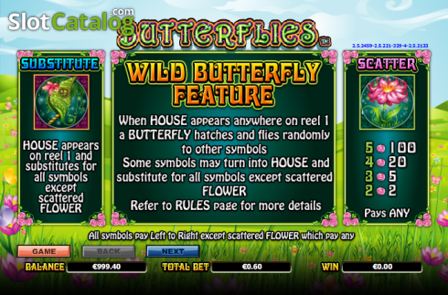 Paytable 1. Butterflies slot