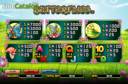 Paytable 2. Butterflies slot