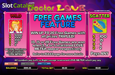 Paytable 1. Doctor Love slot